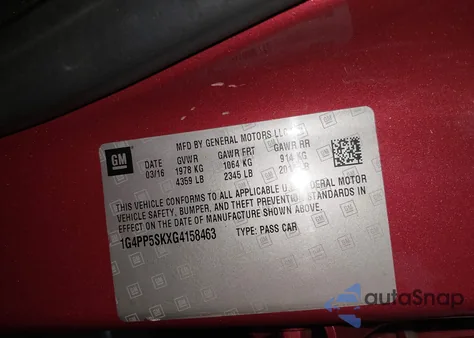 2016 Buick Verano from USA, damaged, VIN 1G4PP5SKXG4158463